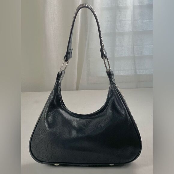 Raviani Black Leather Swarovski Crystal & Rivets Shoulder Bag - Picture 3 of 13